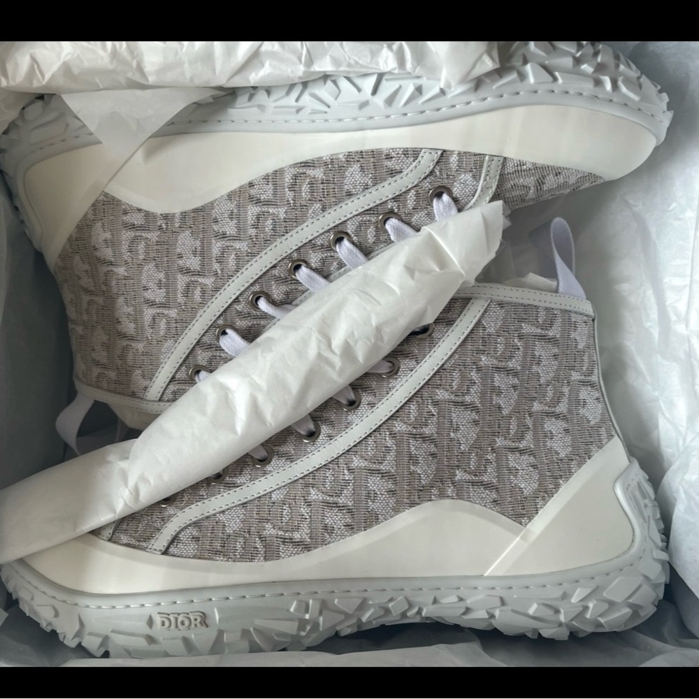 Dior Monogram High-Top Sneakers in Gray and White - Picture 2 of 6